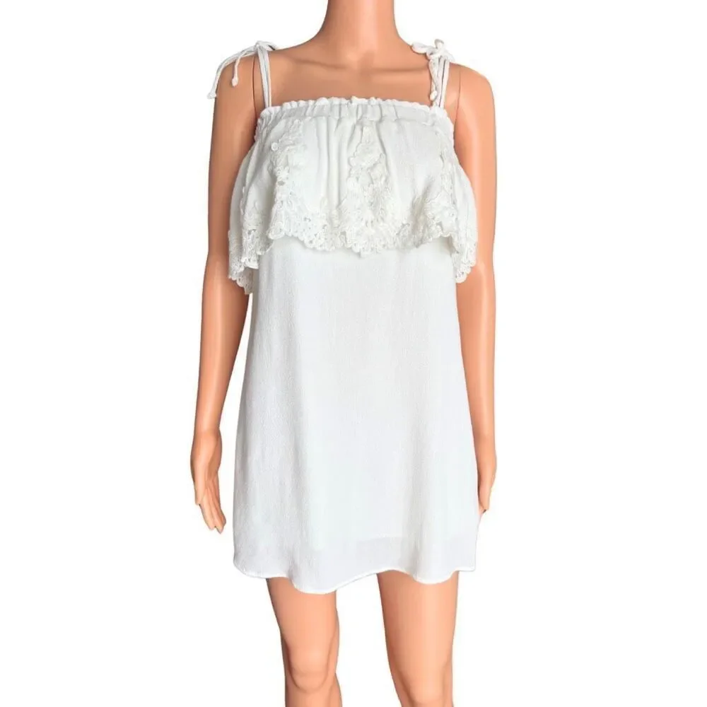 Stone Cold Fox Muriel White Lace Ruffle Strapless Mini Dress Medium Boho Fairy
